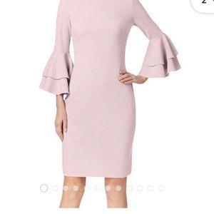 Calvin Klein dress nwt double bell sleeve pink zip back gold logo hardware 6